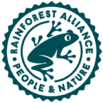 Official Rainforest Alliance logo, an international certification that promotes environmental sustainability, natural resource conservation, human well-being, and responsible practices within production sectors such as floriculture.